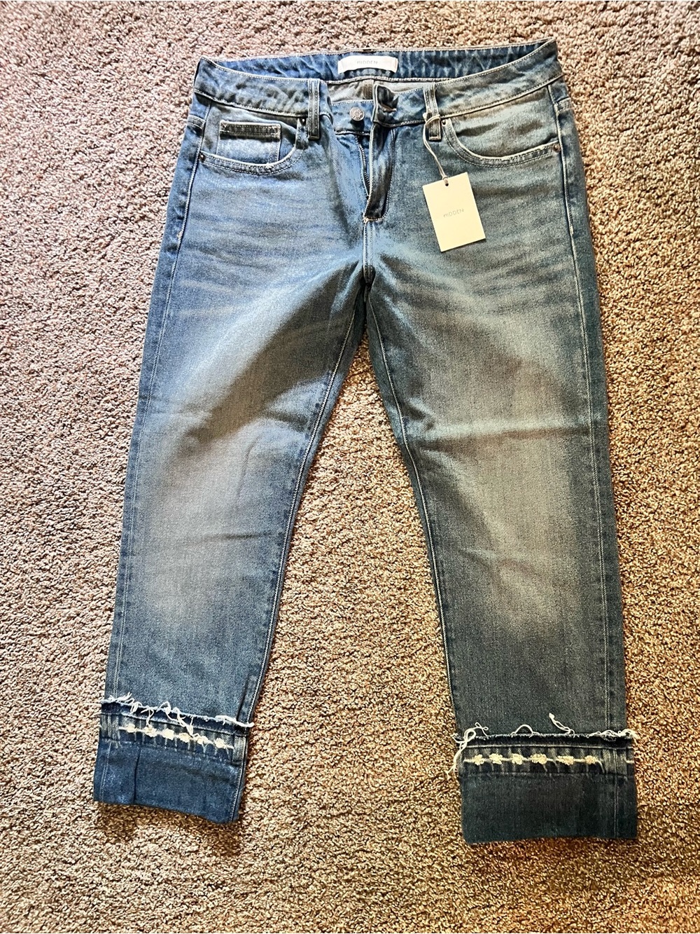 Boyfriend Cropped Distressed Jeans - Blue